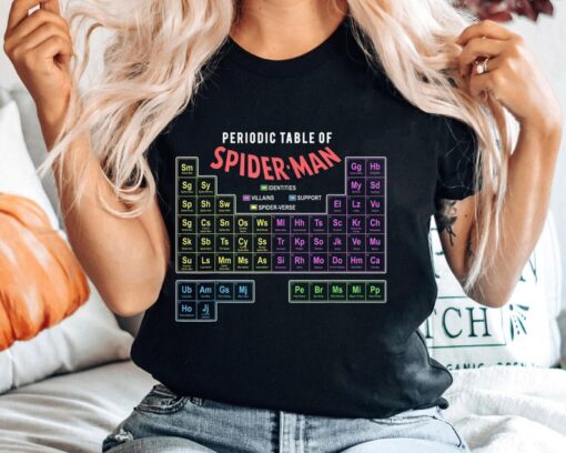 Periodic Table Of Spider-Man Shirt, Spiderman Shirts, Spider-Man 2023 Shirt, Superhero Tee, Spider Peter Parker Gift