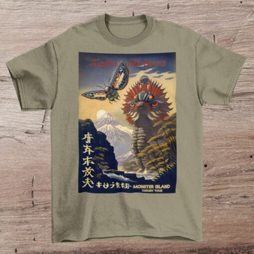 Kaiju Airlines T-Shirt Travel Poster | Godzilla Tee, Ghidorah, Mothra, Gamera Vintage Japanese Monster Island T-Shirt