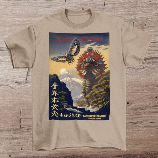 Kaiju Airlines T-Shirt Travel Poster | Godzilla Tee, Ghidorah, Mothra, Gamera Vintage Japanese Monster Island T-Shirt