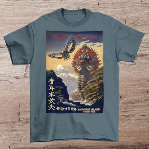 Kaiju Airlines T-Shirt Travel Poster | Godzilla Tee, Ghidorah, Mothra, Gamera Vintage Japanese Monster Island T-Shirt