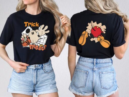 Disney Mickey Halloween 2 Sided Trick or Treat Shirt, Mickey Ghost Shirt, Retro Mickey Spooky Ghost Shirt, Mickey's Not So Scary Shirt