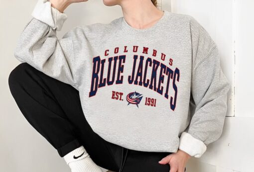 Vintage Sweatshirt, Colum.bus Blue Jackets Shirt, Blue Jac.kets Tee, Hockey Sweatshirt, College Sweater