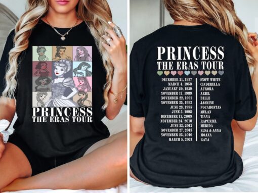 Princess Eras Tour Front and Back Shirt, Disney Princess Tour Tee, Disney Princess Characters Shirt