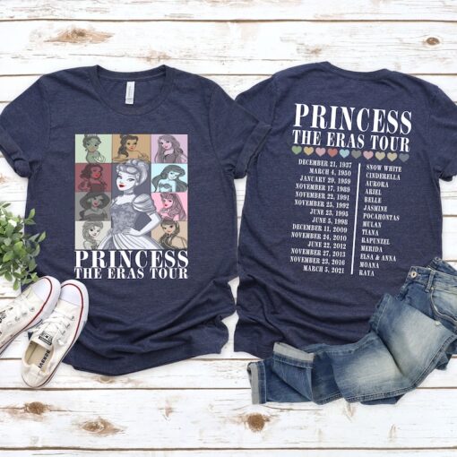 Princess Eras Tour Front and Back Shirt, Disney Princess Tour Tee, Disney Princess Characters Shirt