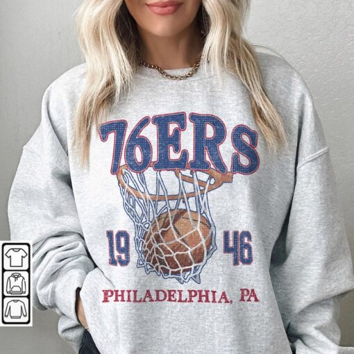 Philadelphia Basketball Vintage Shirt, 76ers 90s Basketball Graphic Tee, Retro For Women And Men Basketball Fan 2609TP