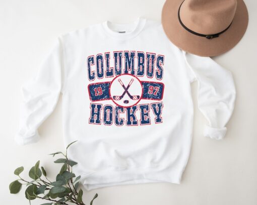 Retro Columbus Blue Jacket Sweatshirt Distressed Crewneck Throwback T-Shirt Vintage Hoodie Game Day Gift For Ice Hockey