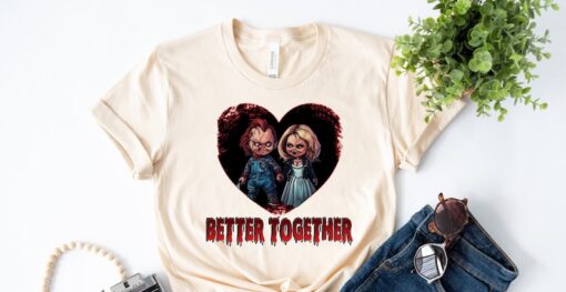 Chucky And Bride Couple Shirt, Horror Movie Character Honey Moon Shirt, Chucky And Tiffany Shirt, Scary Movies, Fall Spooky Season Shirt