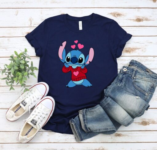 Valentine Stitch Heart Shirt, Valentine Disney Characters T-Shirt, Valentine's Day Shirt, Disney Matching Tee, Stitch Lover Tee, Disney Tee