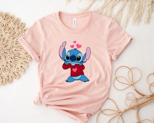 Valentine Stitch Heart Shirt, Valentine Disney Characters T-Shirt, Valentine's Day Shirt, Disney Matching Tee, Stitch Lover Tee, Disney Tee