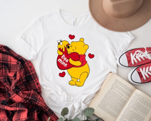 Valentine Pooh Bee Mine Shirt, Valentine Disney Characters T-Shirt, Valentine's Day Shirt, Disney Family Matching Tee, Valentine Disney Tee