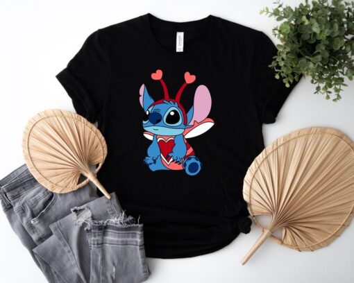 Valentine Disney Stitch Bug Shirt, Valentine Stitch Heart T-Shirt, Valentine's Day Shirt, Disney Matching Shirt, Valentine Disney Tee