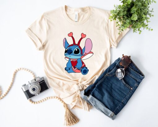 Valentine Disney Stitch Bug Shirt, Valentine Stitch Heart T-Shirt, Valentine's Day Shirt, Disney Matching Shirt, Valentine Disney Tee