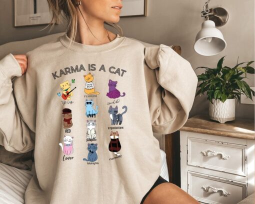 Karma Is A Cat Sweatshirt, Music Albums As Books Sweatshirt, Fan Sweatshirt, Music Sweatshirt, Music Fan Album Sweatshirt, Gift for Her