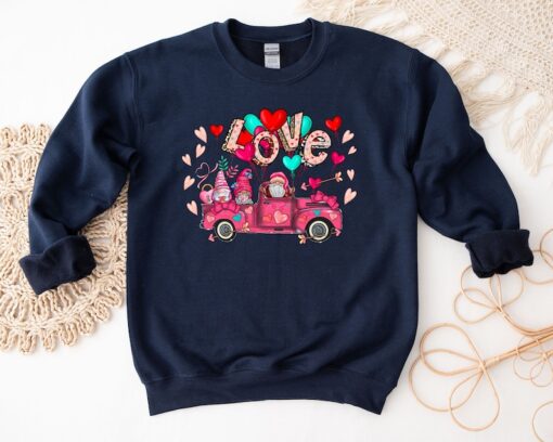 Valentine Gnomes Truck Sweatshirt, Valentine Gnome Pink Hoodie, Valentine's Day Sweatshirt, Gnome Lover Hoodie, Happy Valentine Sweater