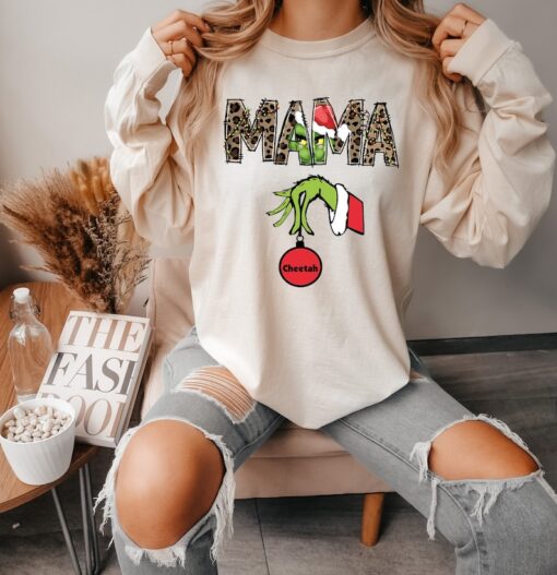 Custom Grinch Sweatshirt, Christmas Kids Names Shirt, Mama christmas gift, Matching Xmas family pajamas