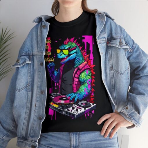 Kaiju Print Tee, Streetwear Neon Graffiti Tshirt, Unisex Tee, Harajuku Tee, Cool Print Tee, Street Art Style DJ Tee