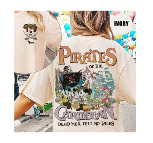 Two-sided Custom Disney Pirates Comfort Colors Shirt, Pirates of the Caribbean Mickey and Friends shirt