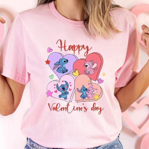 Comfort Colors® Stitch And Angel Happy Valentine's Day Shirt, Matching Valentine's Day, Gift For Couple