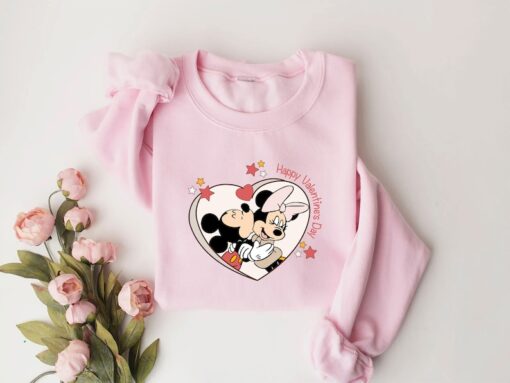 Mickey And Minnie Love Sweatshirt, Happy Valentines Day Shirt, Disney Matching Couples Sweatshirt, Disney Love Shirt, Matching Family Sweat