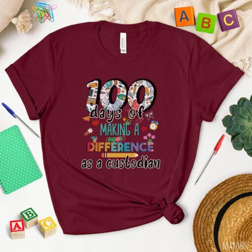 100th Days Of School Shirt,school custodian 100 Days Shirt,100 days of school,school custodian gift,school staff Gift