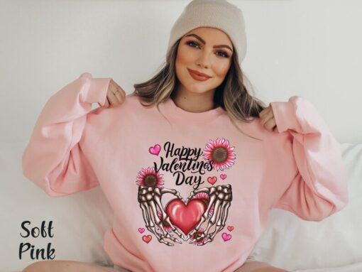 Happy Valentine Day Sweatshirt Valentine Skeleton Shirt Valentine Love Shirt Valentine Flowers Sweatshirt Cute Valentine Tshirt Vday Gift