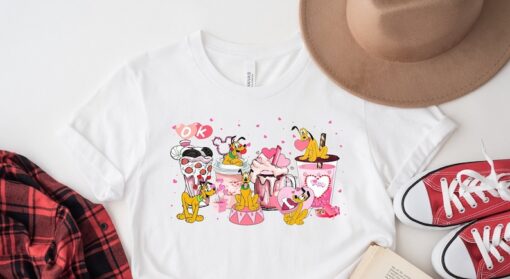 Valentine Disney Pluto Coffee Cup Shirt, Disney Love Shirt, Disney Coffee Tee, Valentine Matching Shirt, Valentine Pluto Pink T-Shirt