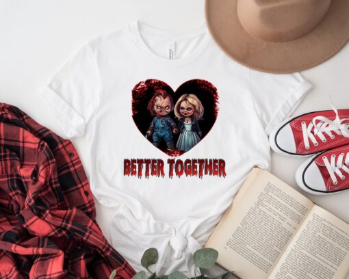 Chucky And Bride Couple Shirt, Horror Movie Character Honey Moon Shirt, Chucky And Tiffany Shirt, Scary Movies, Fall Spooky Season Shirt