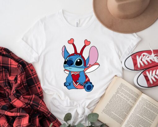 Valentine Disney Stitch Bug Shirt, Valentine Stitch Heart T-Shirt, Valentine's Day Shirt, Disney Matching Shirt, Valentine Disney Tee