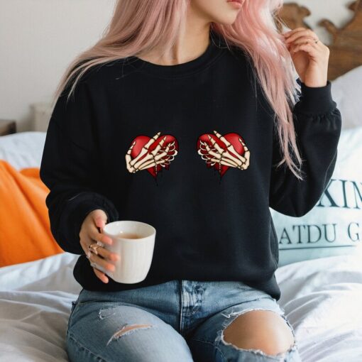 Skeleton Hearts Valentine Sweatshirt: Valentine Sweatshirt, Valentine Days Sweatshirt, Skeleton Sweatshirt, Valentines Gift, Crewneck