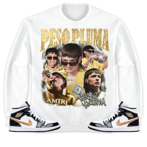 VT Peso Pluma Unisex Tees Jordan 1 Mid SE Black Gold, Peso Pluma Shirt to match Sneaker, Rapper music Tees match Jordan