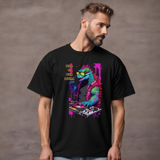 Kaiju Print Tee, Streetwear Neon Graffiti Tshirt, Unisex Tee, Harajuku Tee, Cool Print Tee, Street Art Style DJ Tee