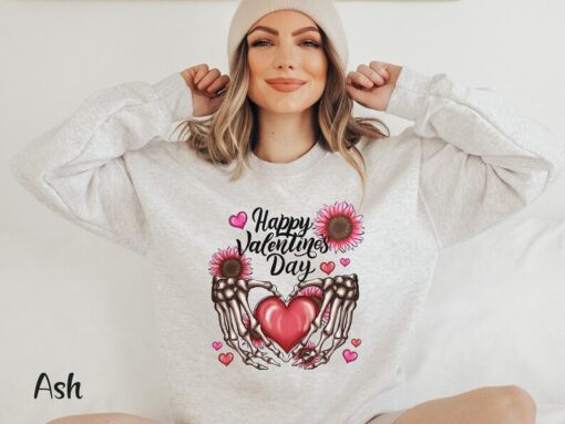 Happy Valentine Day Sweatshirt Valentine Skeleton Shirt Valentine Love Shirt Valentine Flowers Sweatshirt Cute Valentine Tshirt Vday Gift