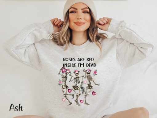 Dancing Skeleton Valentine Sweatshirt Funny Valentine Shirt Spooky Valentine Sweatshirt Valentine Flower Shirt Cute Valentine Day Shirt VDay