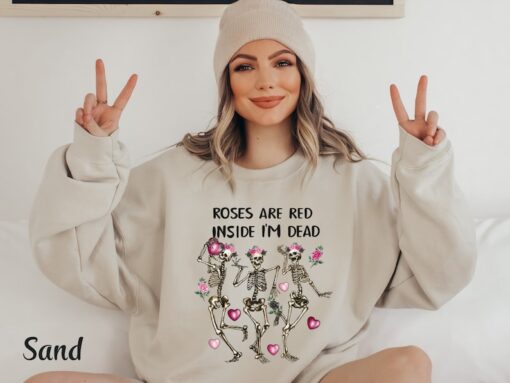 Dancing Skeleton Valentine Sweatshirt Funny Valentine Shirt Spooky Valentine Sweatshirt Valentine Flower Shirt Cute Valentine Day Shirt VDay