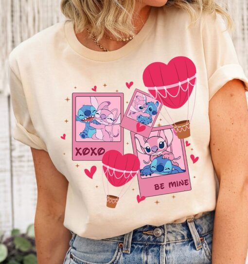 Cartoon Valentine Png, Stitch Valentine Png, Stitch And Angle Shirt Sublimation, Happy Valentine's Day Png