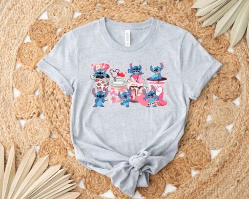 Disney Valetine's Coffee Cup Shirt, Stitch Valentine's Day Tee, Grinch Valentine's Day, Disney Valentine's Day Tee, Stitch Shirt