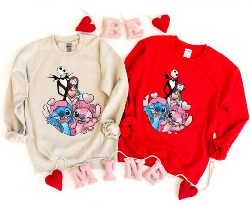 Disneyworld Nightmare Valentines Day Shirts, Disney Stitch Angel Valentines Sweatshirt