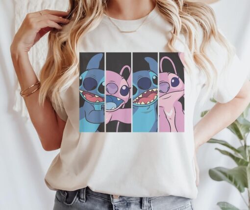 Stitch Angel Boxed Faces Comfort Colors Shirt, Lilo & Stitch Valentine's Day Gift