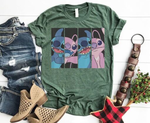 Stitch Angel Boxed Faces Comfort Colors Shirt, Lilo & Stitch Valentine's Day Gift