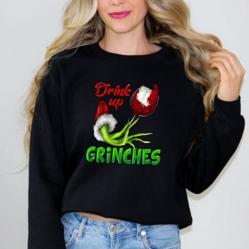 Drink Up Grinches Shirt Sweatshirt, Christmas Holiday Gift, Wine Flake Drink Up Grinches Shirt, Elf Sweatshirt