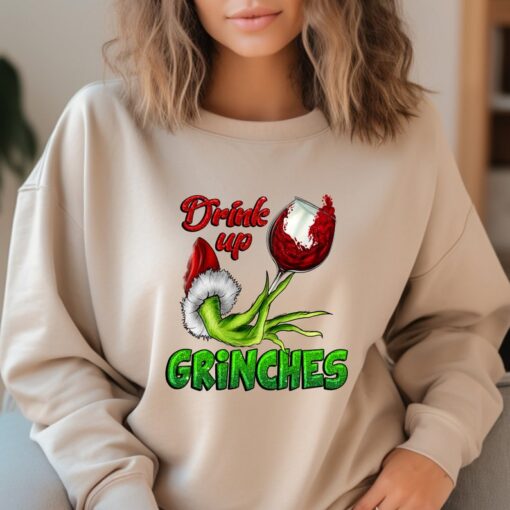 Drink Up Grinches Shirt Sweatshirt, Christmas Holiday Gift, Wine Flake Drink Up Grinches Shirt, Elf Sweatshirt