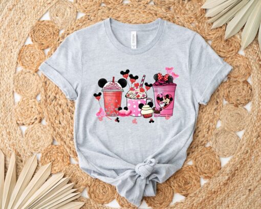 Mickey and Minnie Valentine's Day Coffee Tea Shirt, Love Hearts Epcot Shirt, Disneyland Vacation Gift, Disney Couples Latte Drink Cup Tee