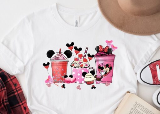 Mickey and Minnie Valentine's Day Coffee Tea Shirt, Love Hearts Epcot Shirt, Disneyland Vacation Gift, Disney Couples Latte Drink Cup Tee