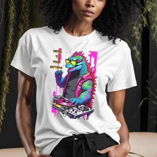 Kaiju Print Tee, Streetwear Neon Graffiti Tshirt, Unisex Tee, Harajuku Tee, Cool Print Tee, Street Art Style DJ Tee