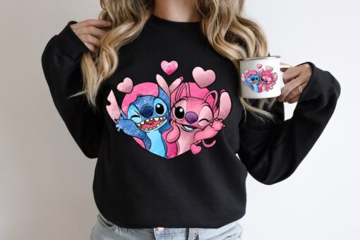 Disney Stitch Angel Valentine Sweatshirt, Cute Stitch Angel Love Shirts, Angel Valentine Hearts Hoodie