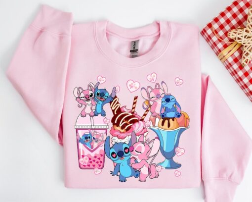 Disney Stitch and Angel Coffee Cups Valentine Shirt, Stitch Shirt, Disney Valentine's Day Shirt, Stitch Valentine Shirt