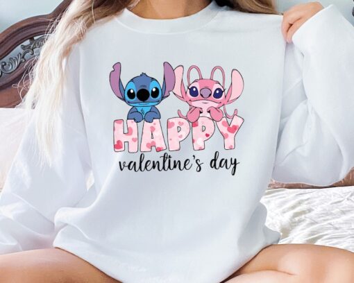 Disney Stitch Happy Valentine's Day Shirt, Stitch and Angel Valentine Sweatshirt, Happy Valentine's Day