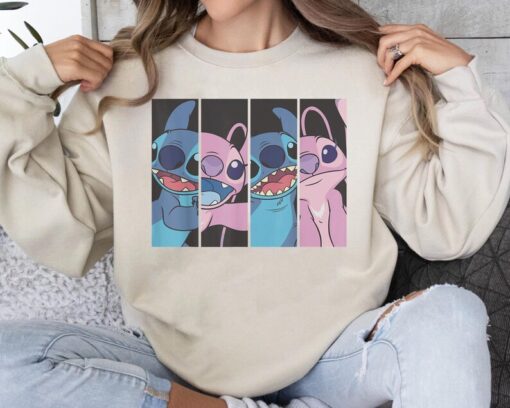 Stitch Angel Boxed Faces Comfort Colors Shirt, Lilo & Stitch Valentine's Day Gift