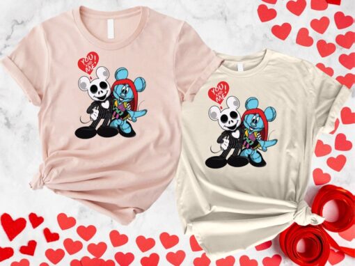 Nightmare Jack Stitch Mickey Minnie Valentine Sweatshirt, Nightmare Before Christmas Jack Sally Love Valentine