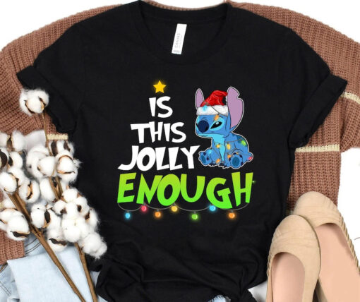 Disney Stitch Is this Jolly Enough shirt, Lilo and Stitch Christmas Lights, Disneyland Vacation Holiday Gift 2023